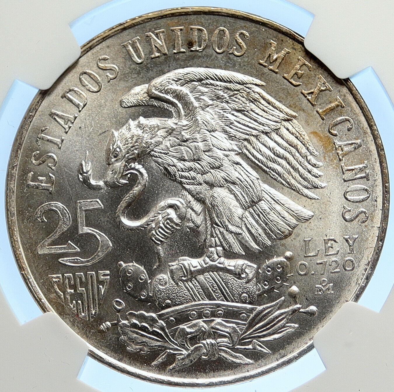 1968 Mexico XIX Olympic Games AZTEC Ball Player 25 Pesos Silver Coin NGC i106796