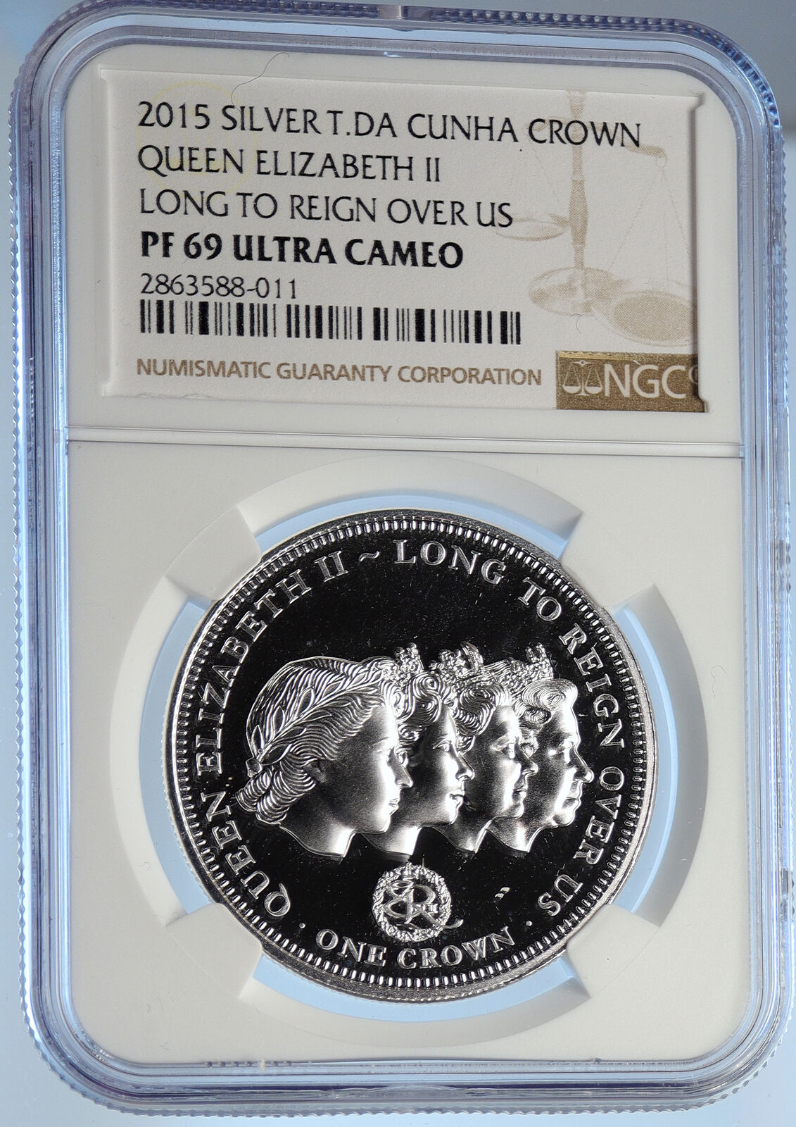 2015 TRISTAN da CUNHA Long to Reign Over Us Proof Silver Crown Coin NGC i107073