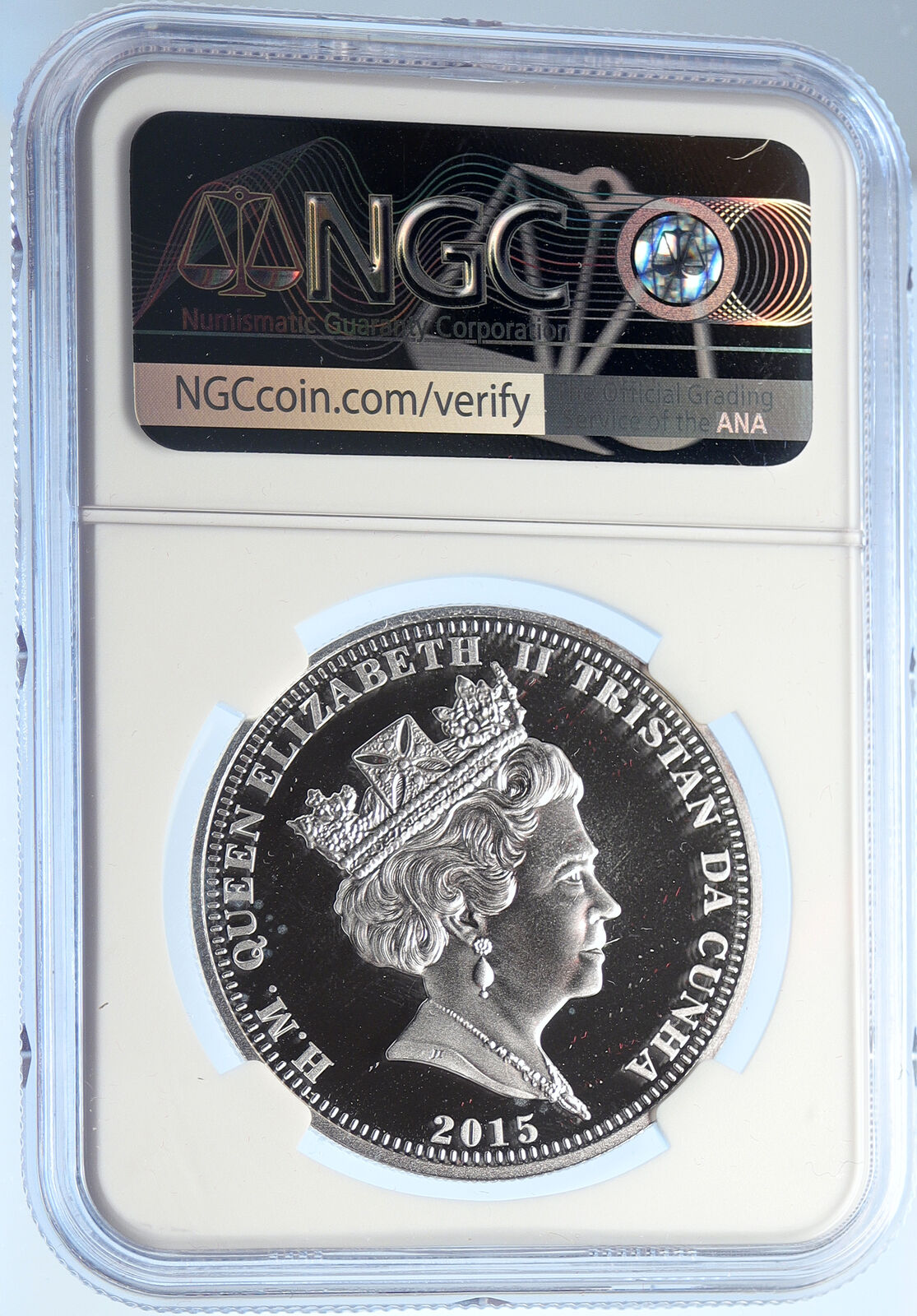 2015 TRISTAN da CUNHA Long to Reign Over Us Proof Silver Crown Coin NGC i107073