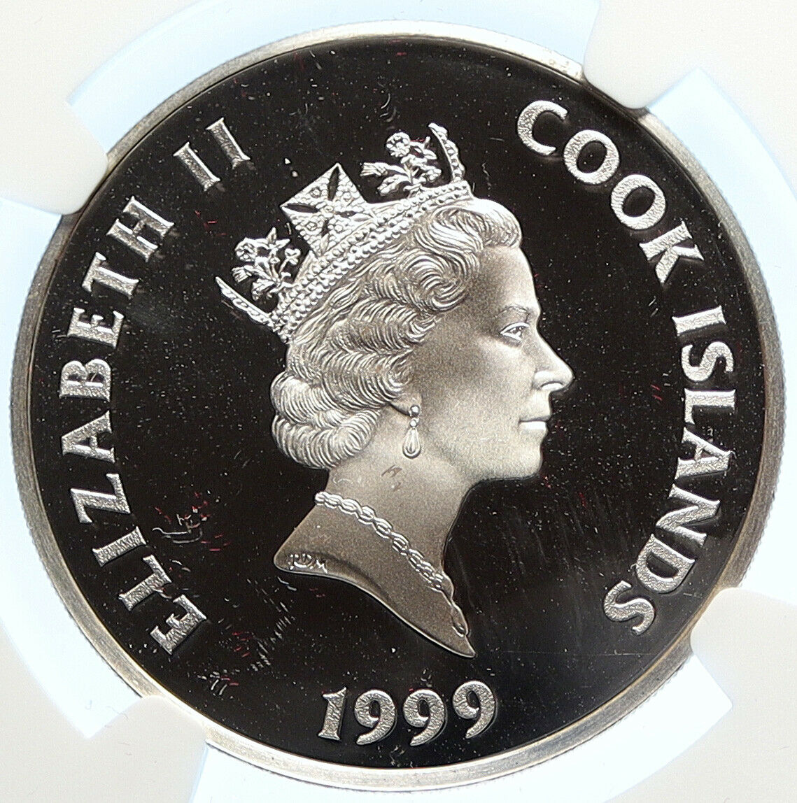 1999 COOK ISLANDS Elizabeth II MAN ON THE MOON Proof Silver $5 Coin NGC i106799