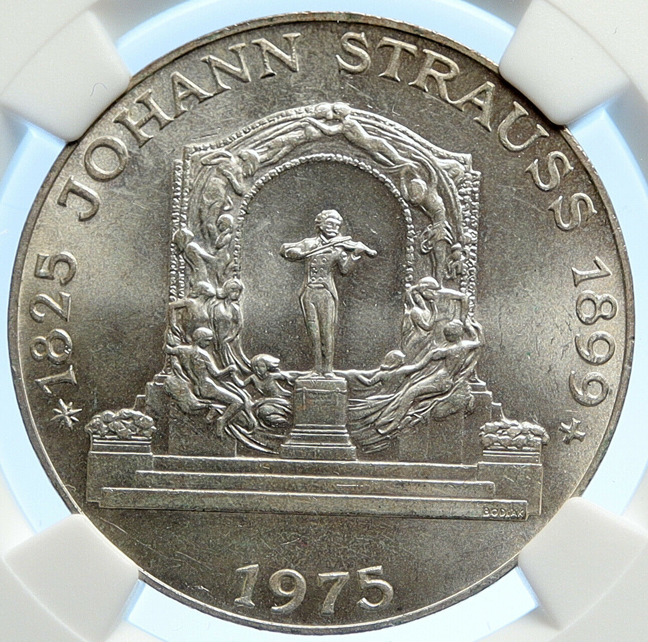 1975 AUSTRIA Johann Strauss Composer OLD Silver 100 Shilling Coin NGC i106797