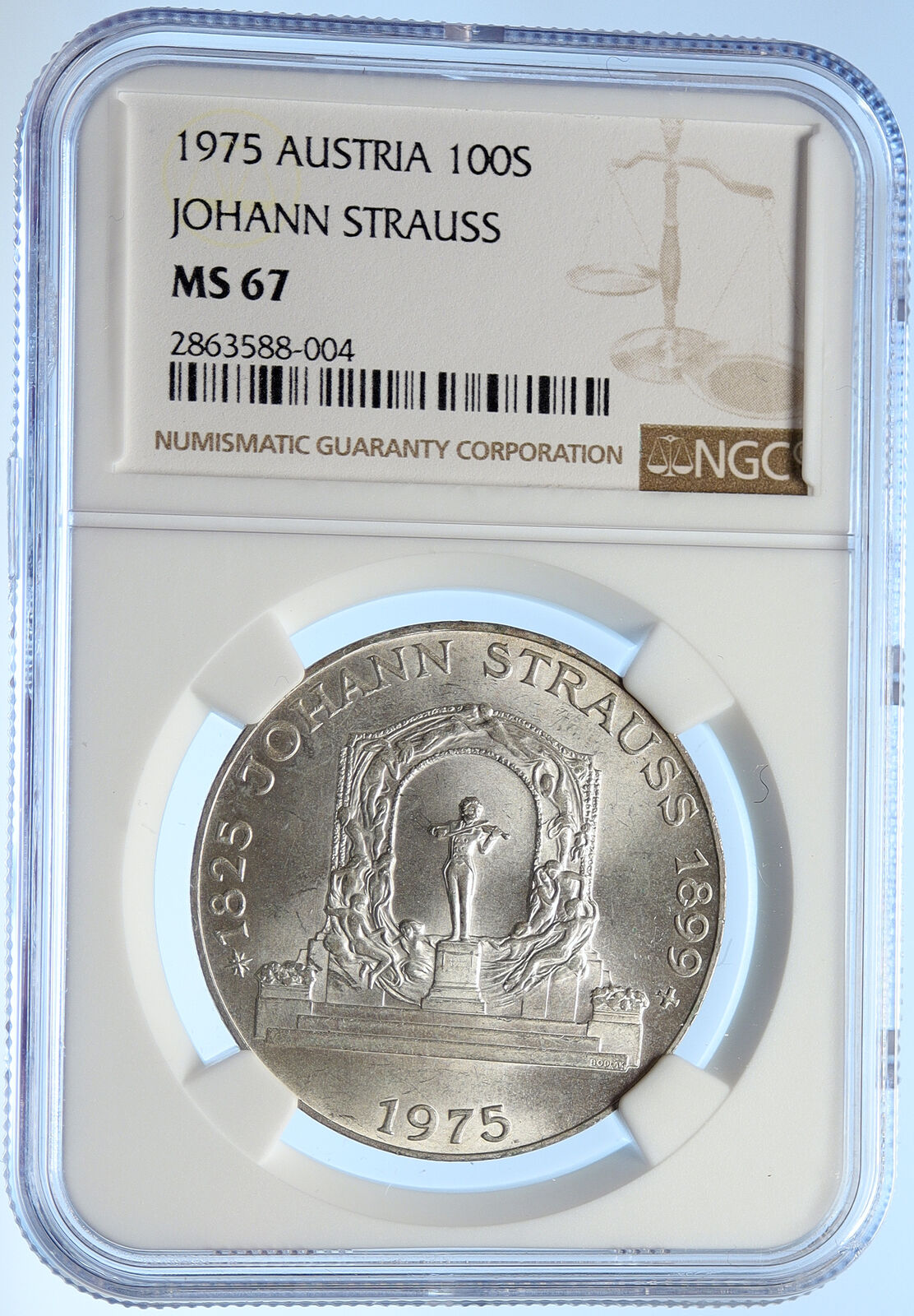 1975 AUSTRIA Johann Strauss Composer OLD Silver 100 Shilling Coin NGC i106797