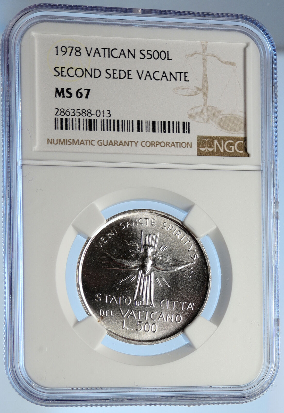 1978 VATICAN City CARDINAL Arms & DOVE Genuine Silver 500 Lire Coin NGC i107074