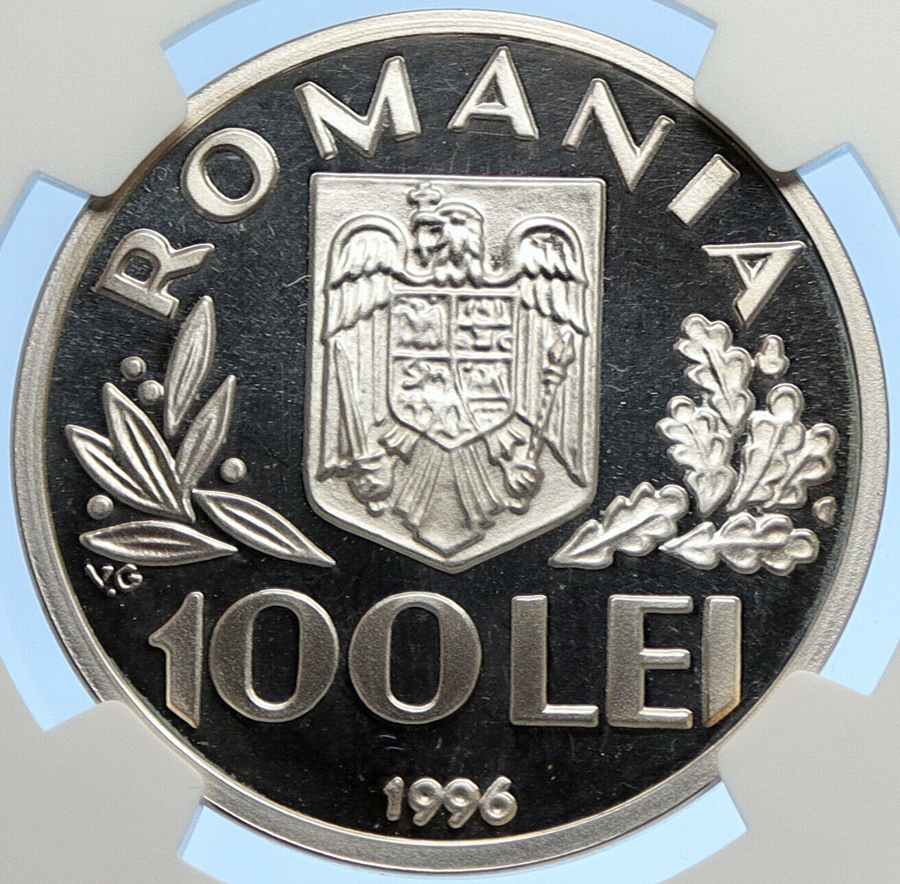 1996 ROMANIA World Food Summit ROME ITALY Vintage Proof 100 Lei Coin NGC i106288