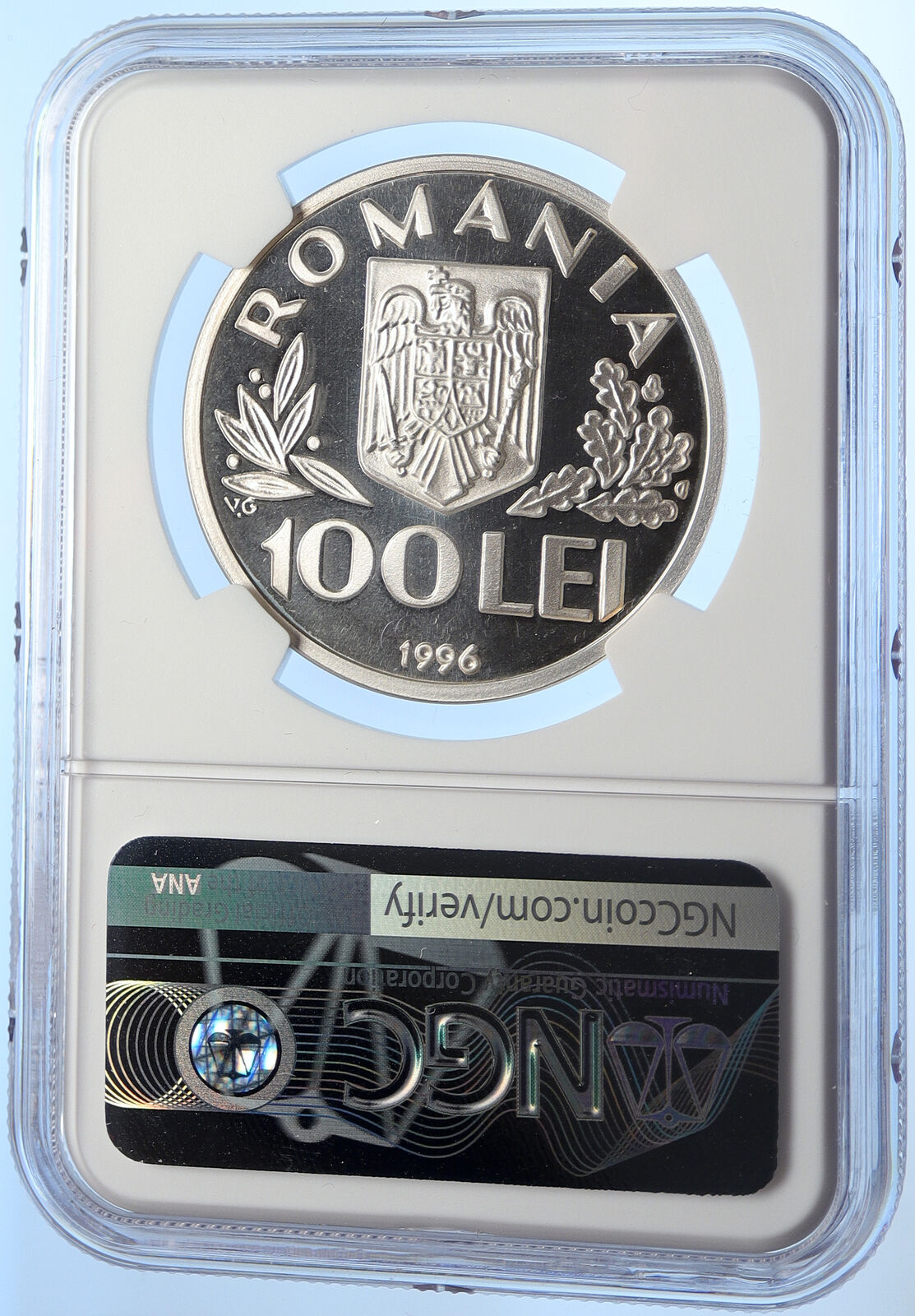 1996 ROMANIA World Food Summit ROME ITALY Vintage Proof 100 Lei Coin NGC i106288