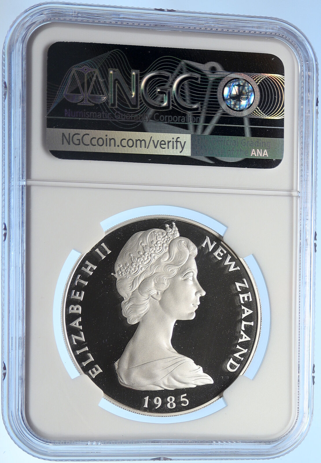 1985 NEW ZEALAND Queen Elizabeth II BLACK STILT Proof Silver $1 Coin NGC i106290