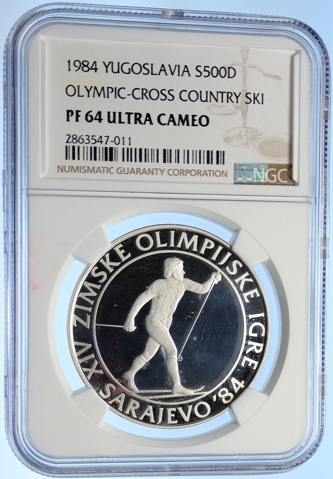 1984 YUGOSLAVIA '84 Olympic SARAJEVO Skier Proof Silver 500D Coin NGC i106286