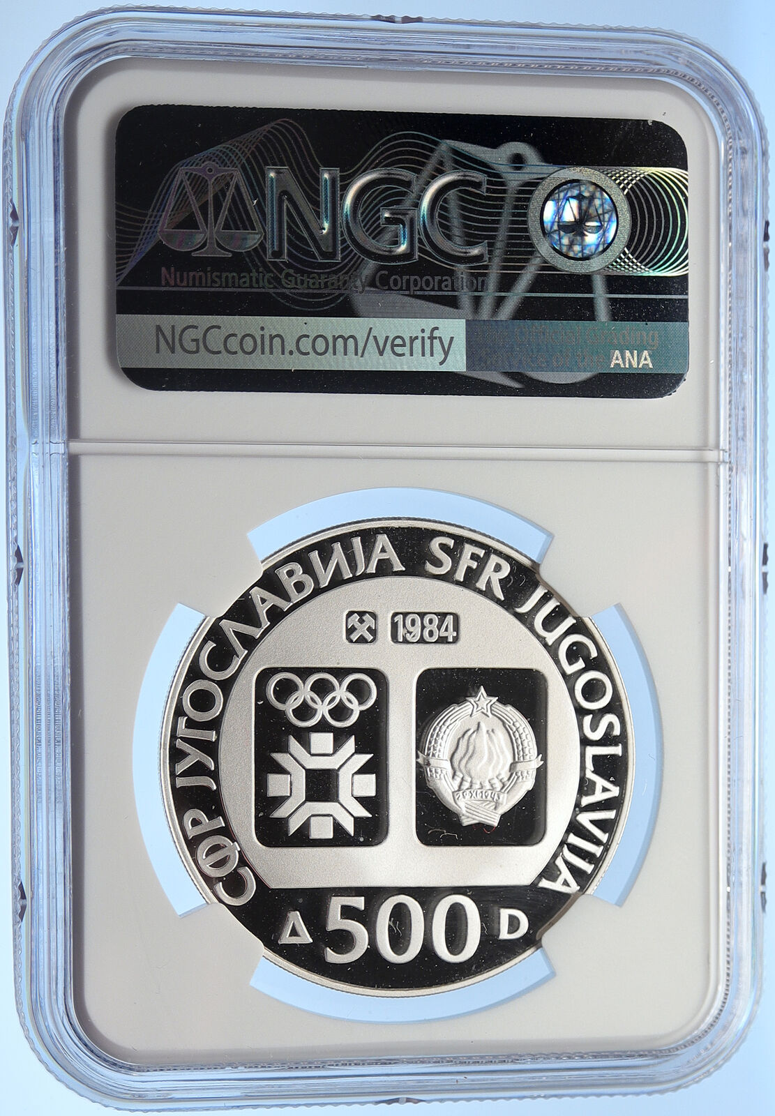 1984 YUGOSLAVIA '84 Olympic SARAJEVO Skier Proof Silver 500D Coin NGC i106286