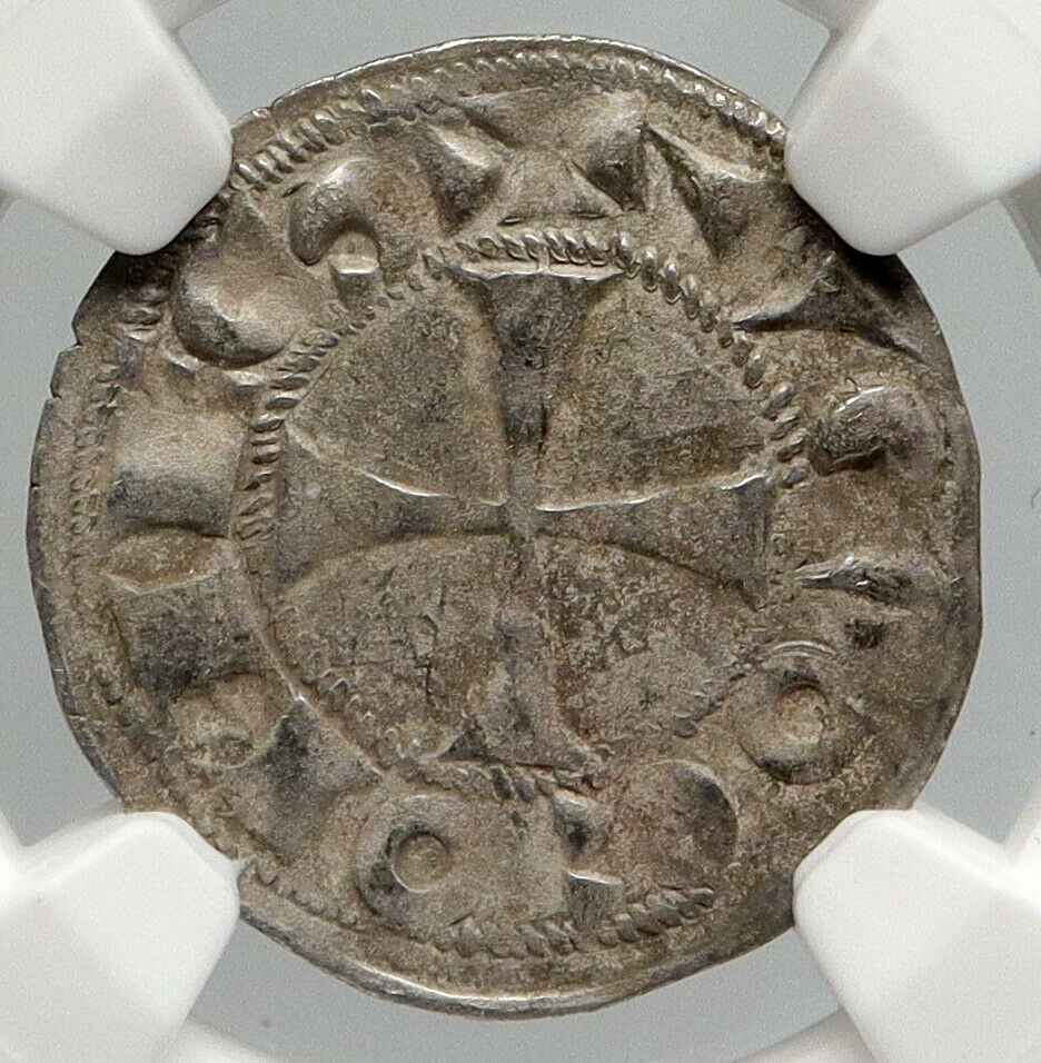 1199AD FRANCE LA MARCHE Hugh IX - X Louis Silver Denier Medieval Coin NGC i90657