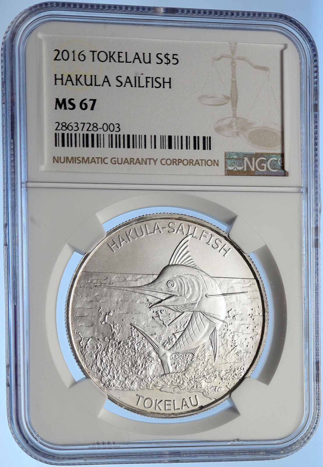 2013 TOKELAU ISLANDS Genuine w HAKULA SAILFISH Proof Silver $5 Coin NGC i106293