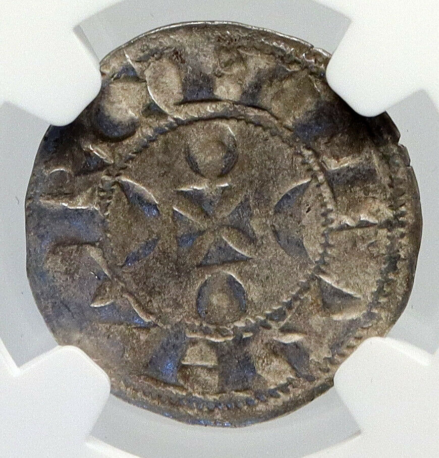 1199AD FRANCE LA MARCHE Hugh IX - X Louis Silver Denier Medieval Coin NGC i90657