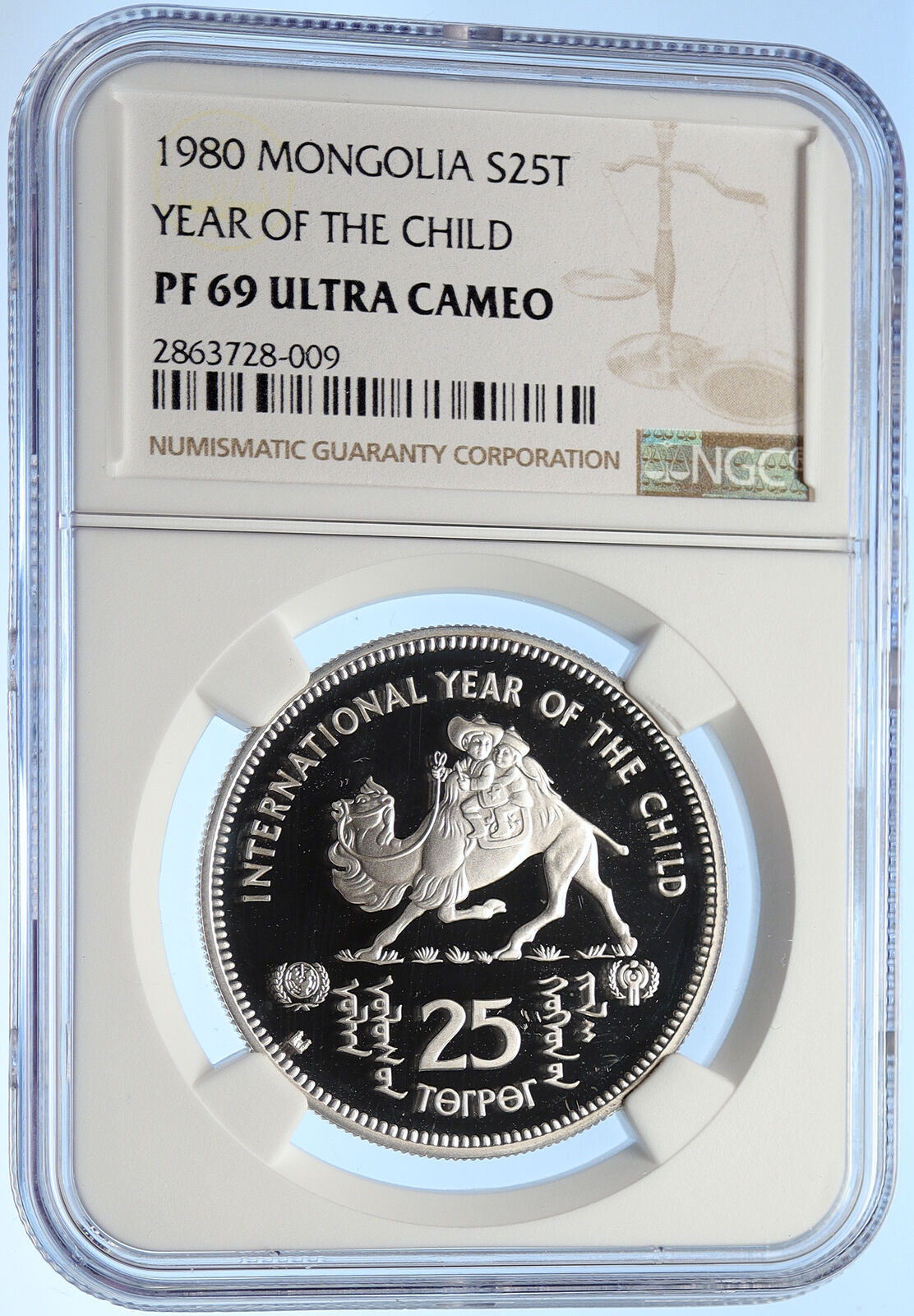 1980 MONGOLIA Year of the Child VINTAGE OLD Silver 25 Togrog Coin NGC i106298