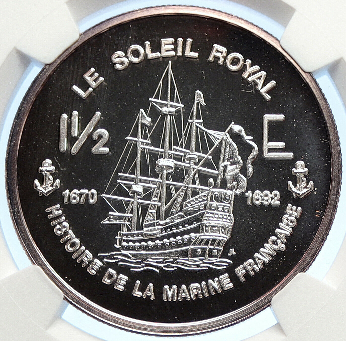 2004 FRANCE Guiana LE SOLEIL ROYAL Ship Proof Silver 1 1/2 Euro Coin NGC i106299