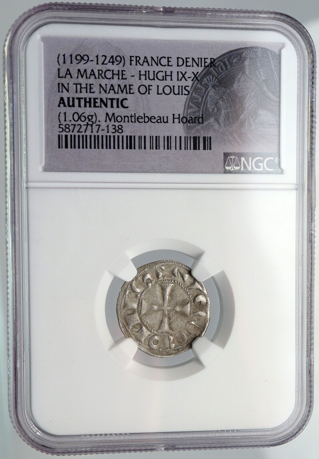 1199AD FRANCE LA MARCHE Hugh IX - X Louis Silver Denier Medieval Coin NGC i90657