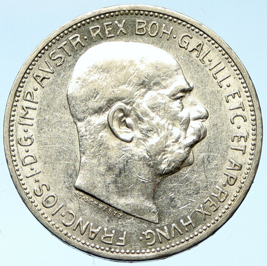 1912 AUSTRIA KING FRANZ JOSEPH I Eagle Antique OLD Silver 2 Corona Coin i102758