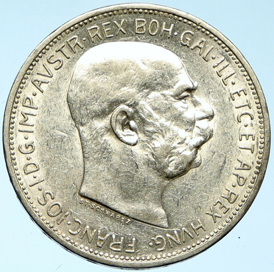 1913 AUSTRIA KING FRANZ JOSEPH I Eagle Antique OLD Silver 2 Corona Coin i102762