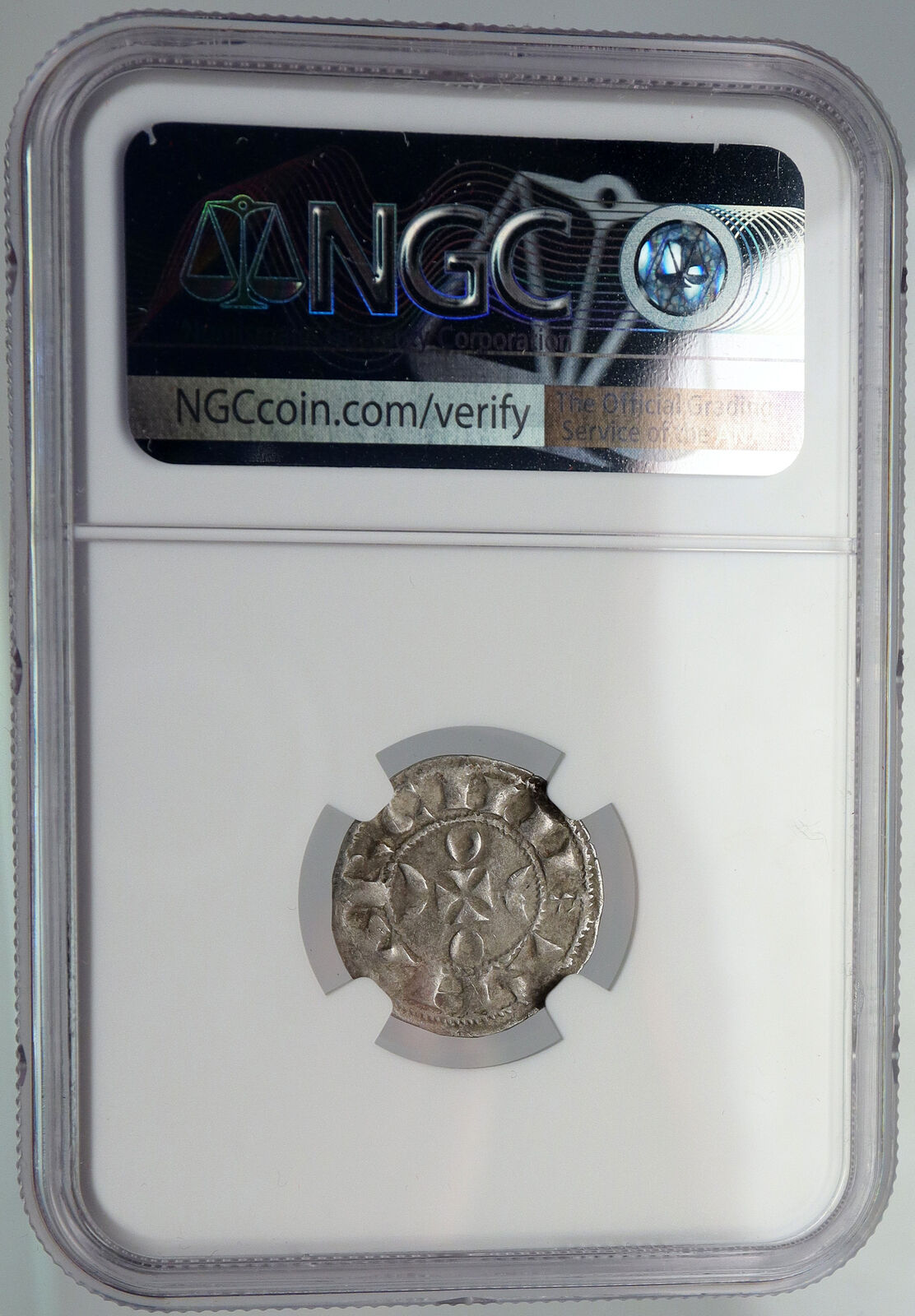 1199AD FRANCE LA MARCHE Hugh IX - X Louis Silver Denier Medieval Coin NGC i90657