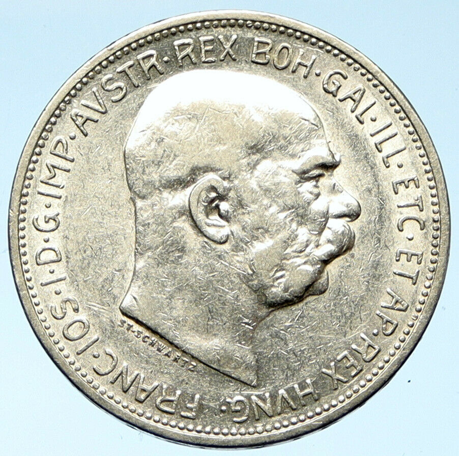 1912 AUSTRIA KING FRANZ JOSEPH I Eagle Antique OLD Silver 2 Corona Coin i102760