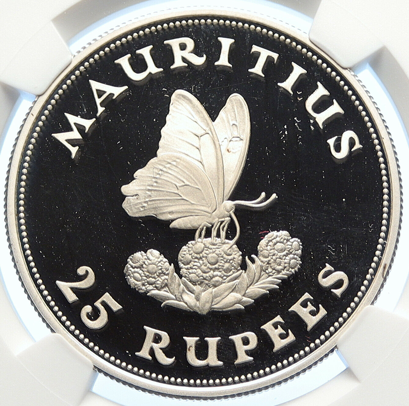 1975 MAURITIUS Queen Elizabeth II Butterfly PROOF Silver 25 Rupees Coin i106312