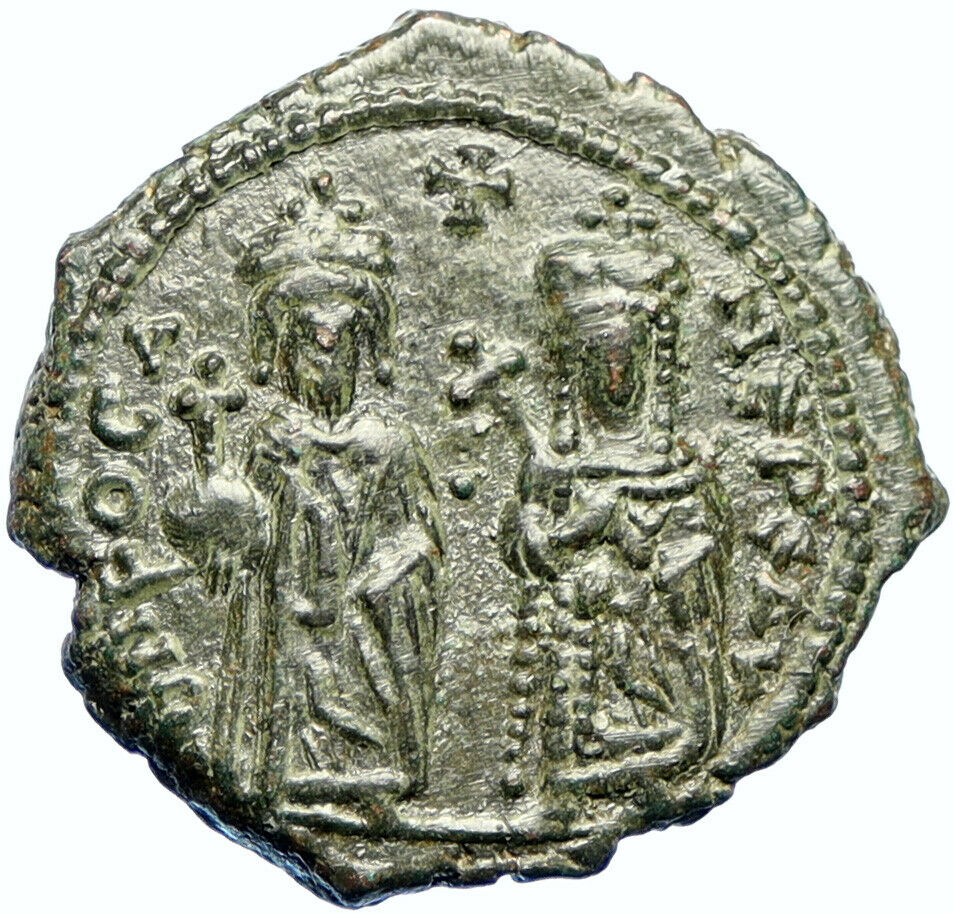 PHOCAS & LEONTINA 603AD Authentic OLD Medieval Byzantine Coin CROSSES i102736