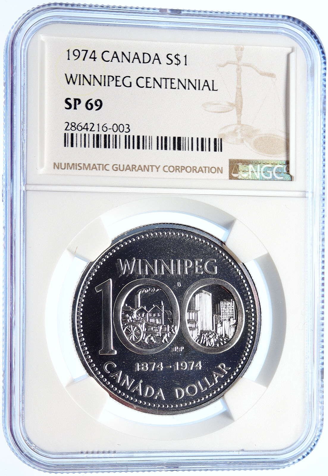 1974 CANADA Elizabeth II Winnipeg 100 Past / Present Silver $ Coin NGC i106320