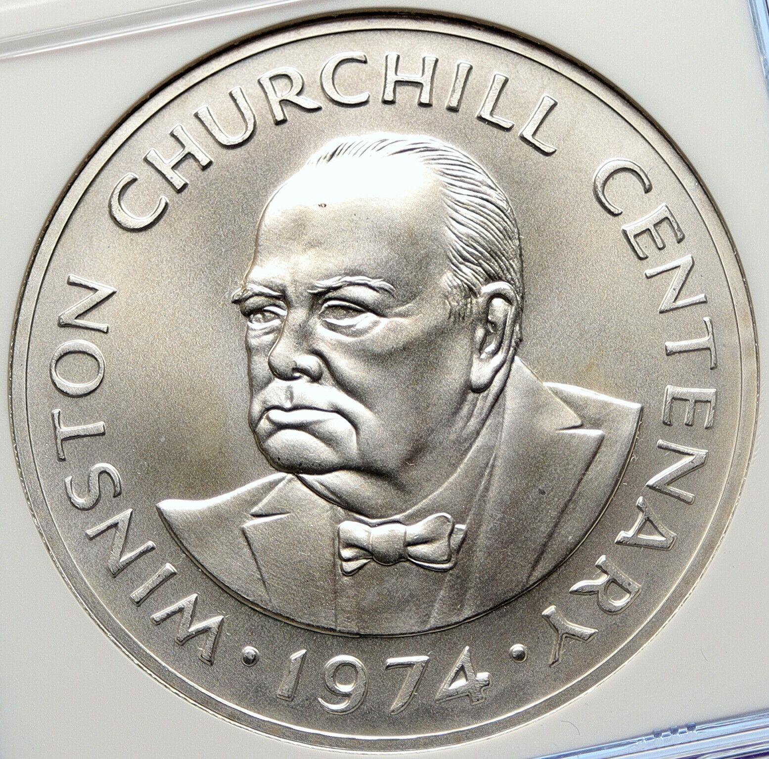 1974 TURKS & CAICOS UK WINSTON CHURCHILL Old Silver 20 Crown Coin NGC i106318