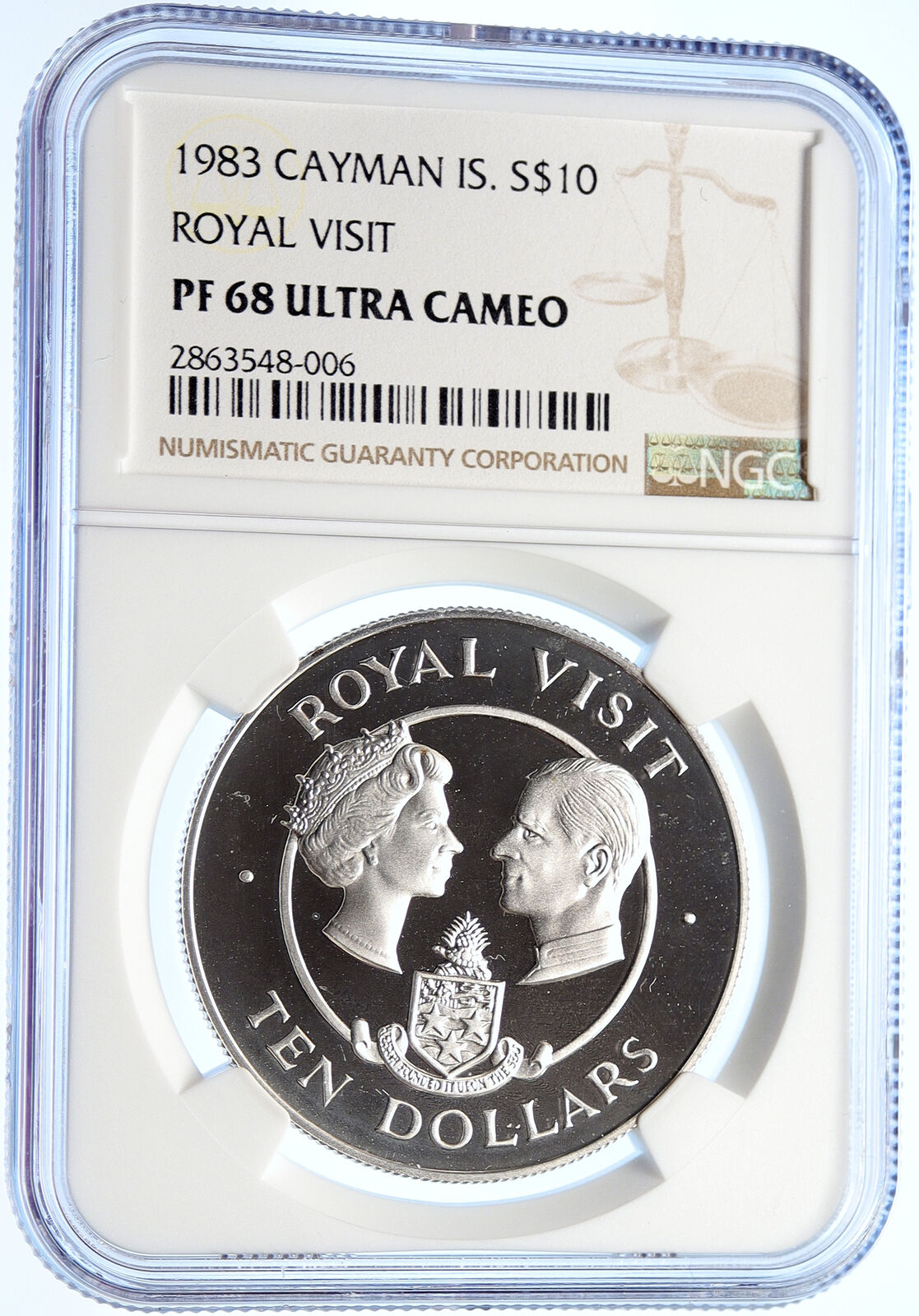 1983 CAYMAN ISLANDS Elizabeth II ROYAL VISIT Proof Silver $10 Coin NGC i106308