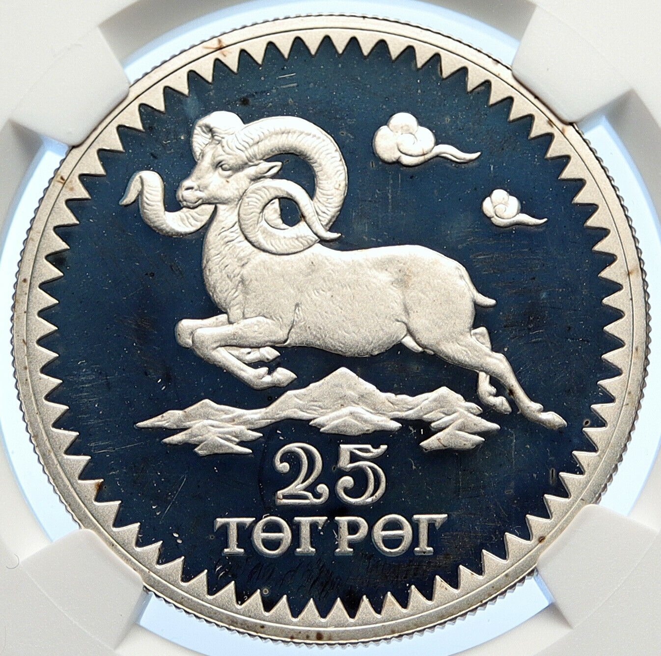 1987 MONGOLIA Conservation Arfali Sheep Proof Silver 25 Togrog Coin NGC i106311