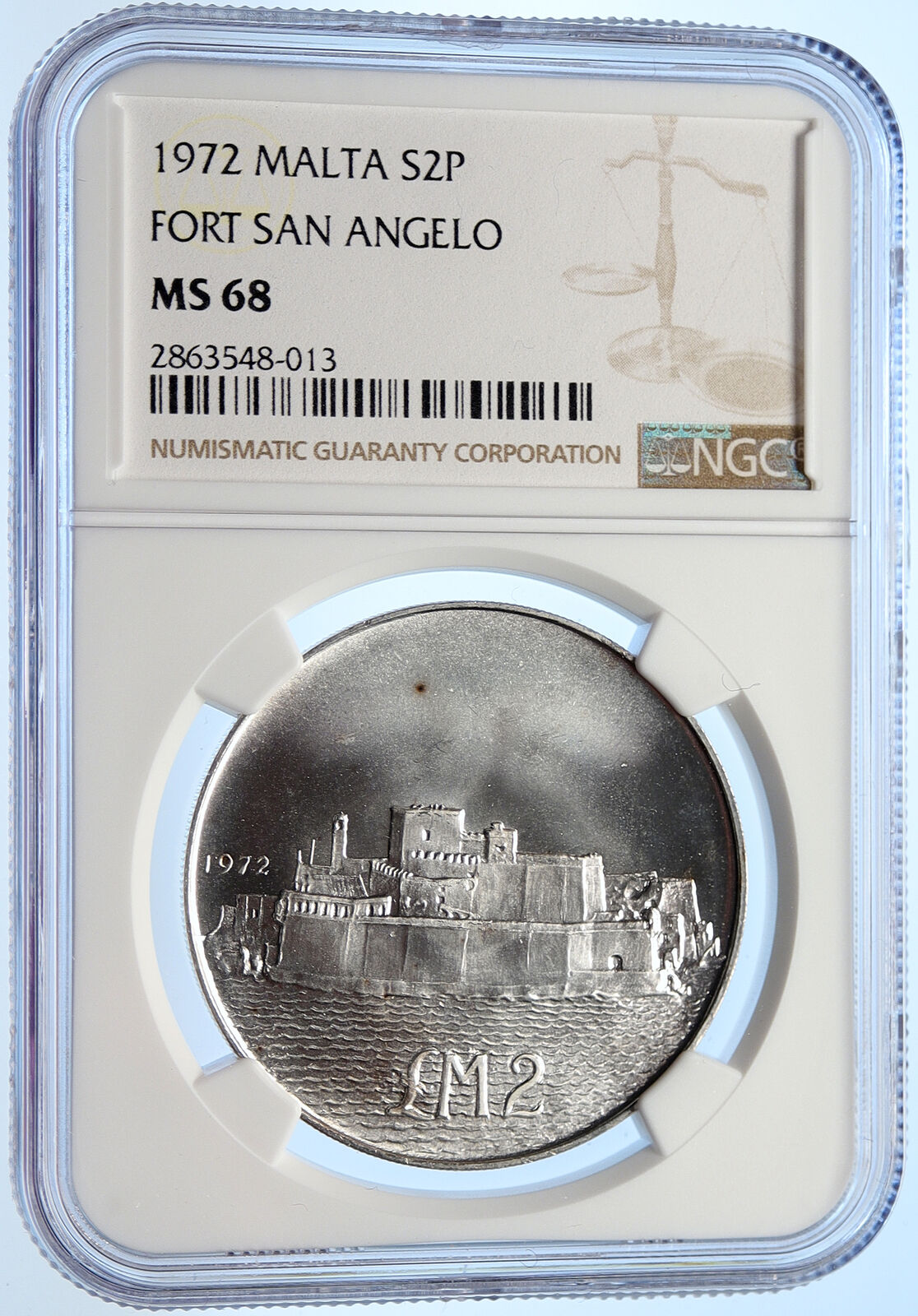 1972 MALTA Fort San Angelo Old VINTAGE Genuine Silver 2 Pounds Coin NGC i106315