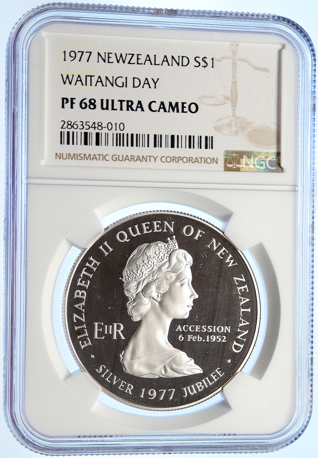 1977 NEW ZEALAND Elizabeth II WAITANGI DAY Proof Silver Dollar Coin NGC i106313