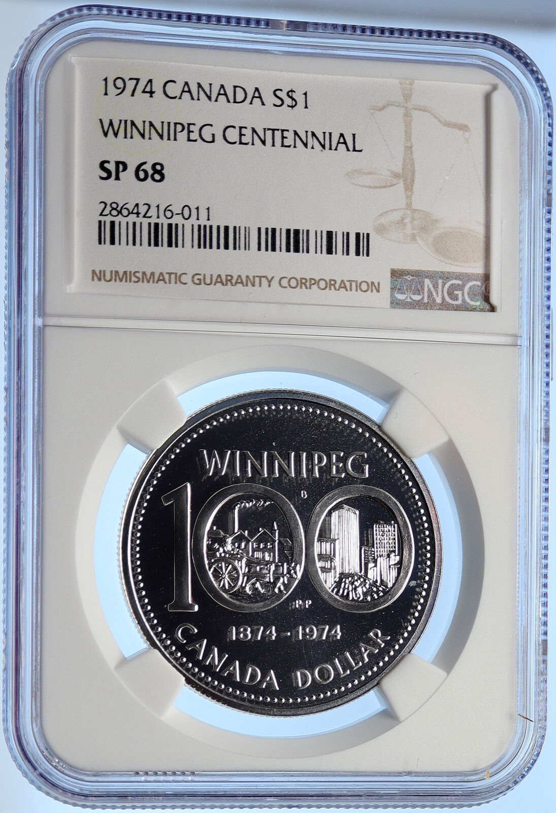 1974 CANADA Elizabeth II Winnipeg 100 Past / Present Silver $ Coin NGC i106328