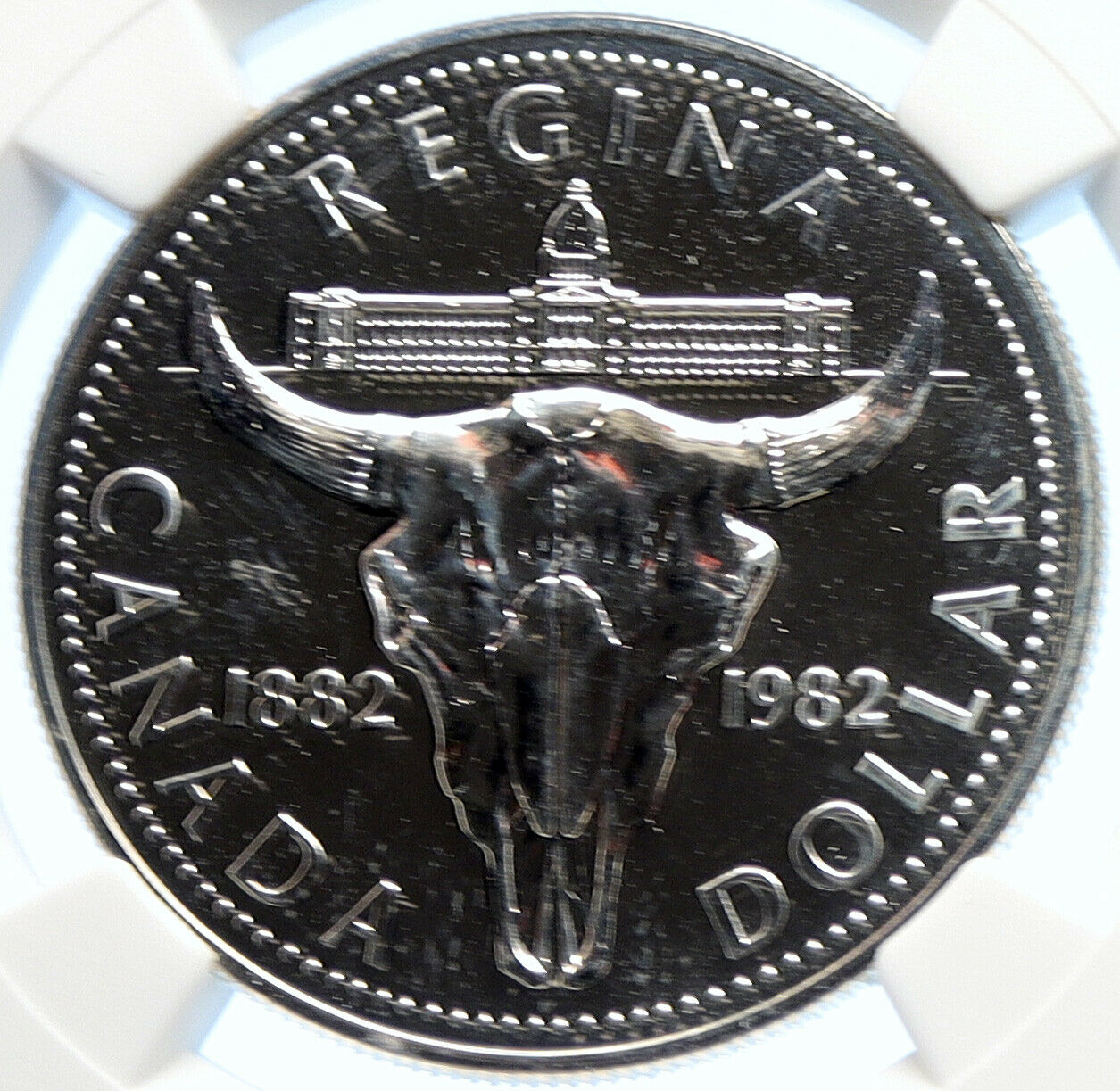 1982 CANADA UK ELIZABETH II Cattle Skull Specimen Silver Dollar Coin NGC i106323