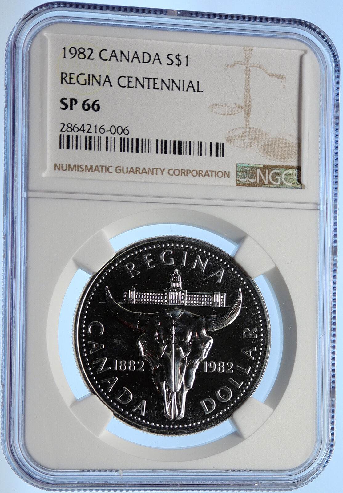 1982 CANADA UK ELIZABETH II Cattle Skull Specimen Silver Dollar Coin NGC i106323