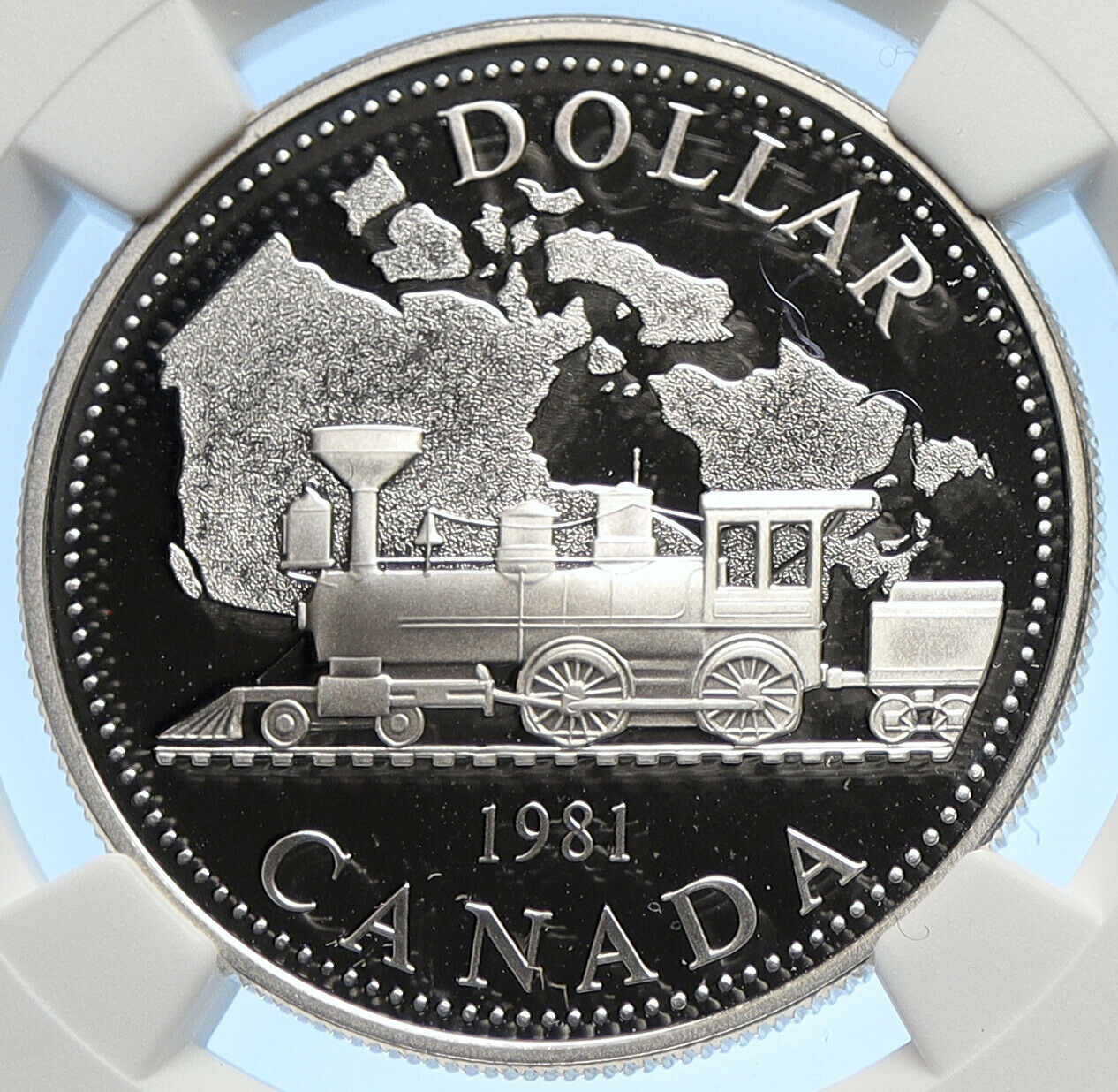 1981 CANADA UK Elizabeth II Railway Train PROOF Silver Dollar Coin NGC i106331