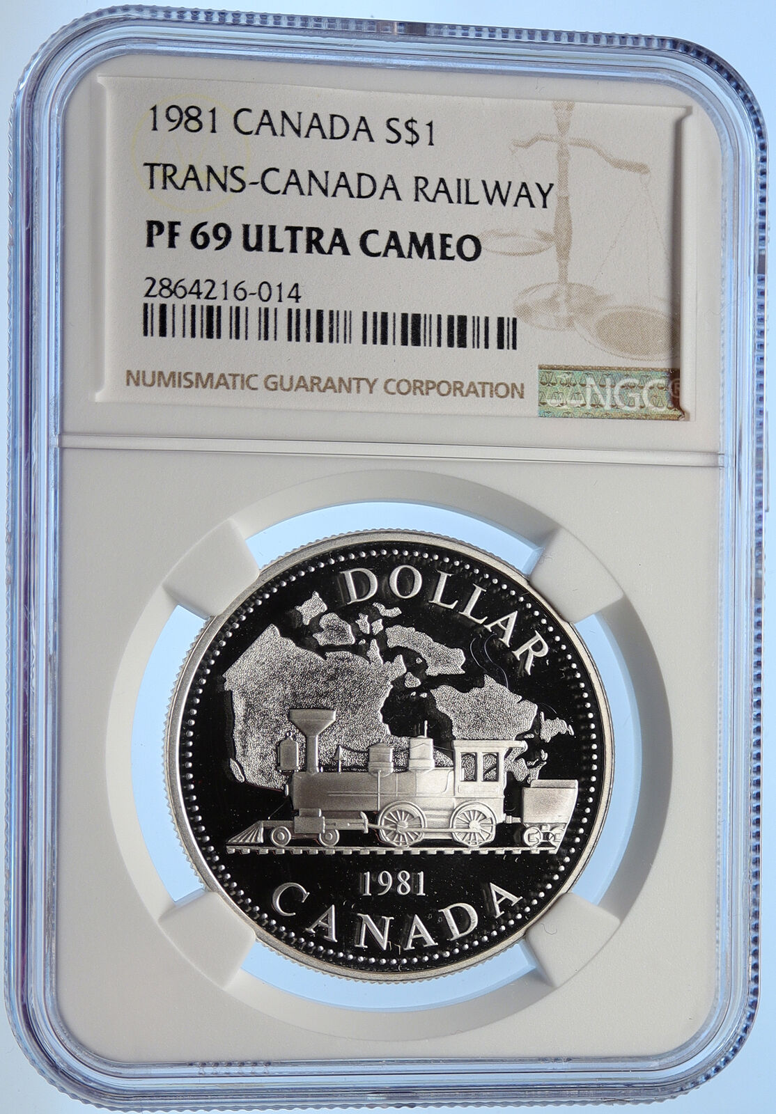 1981 CANADA UK Elizabeth II Railway Train PROOF Silver Dollar Coin NGC i106331