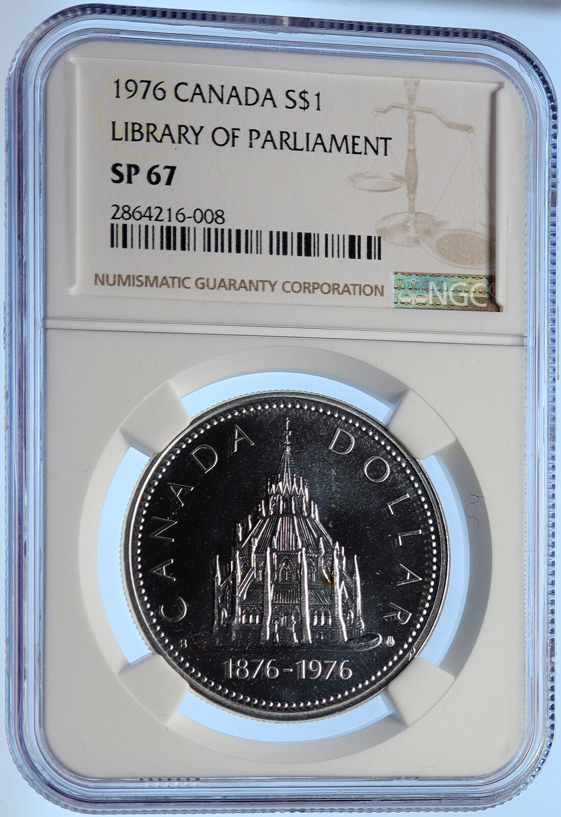 1976 CANADA Queen Elizabeth II LIBRARY Specimen Silver Dollar Coin NGC i106325