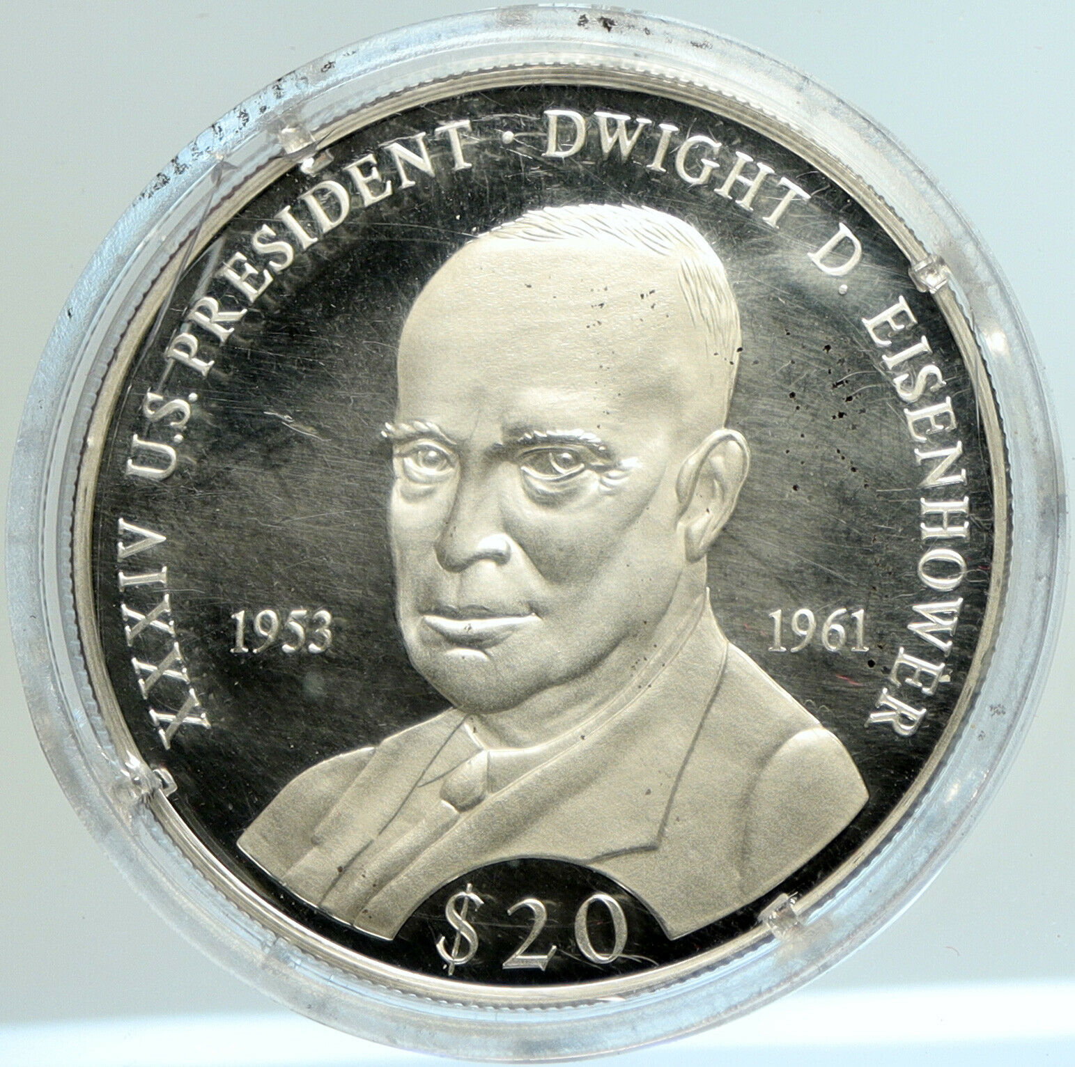 2000 LIBERIA USA President DWIGHT EISENHOWER Proof Silver 20 Dollar Coin i104862