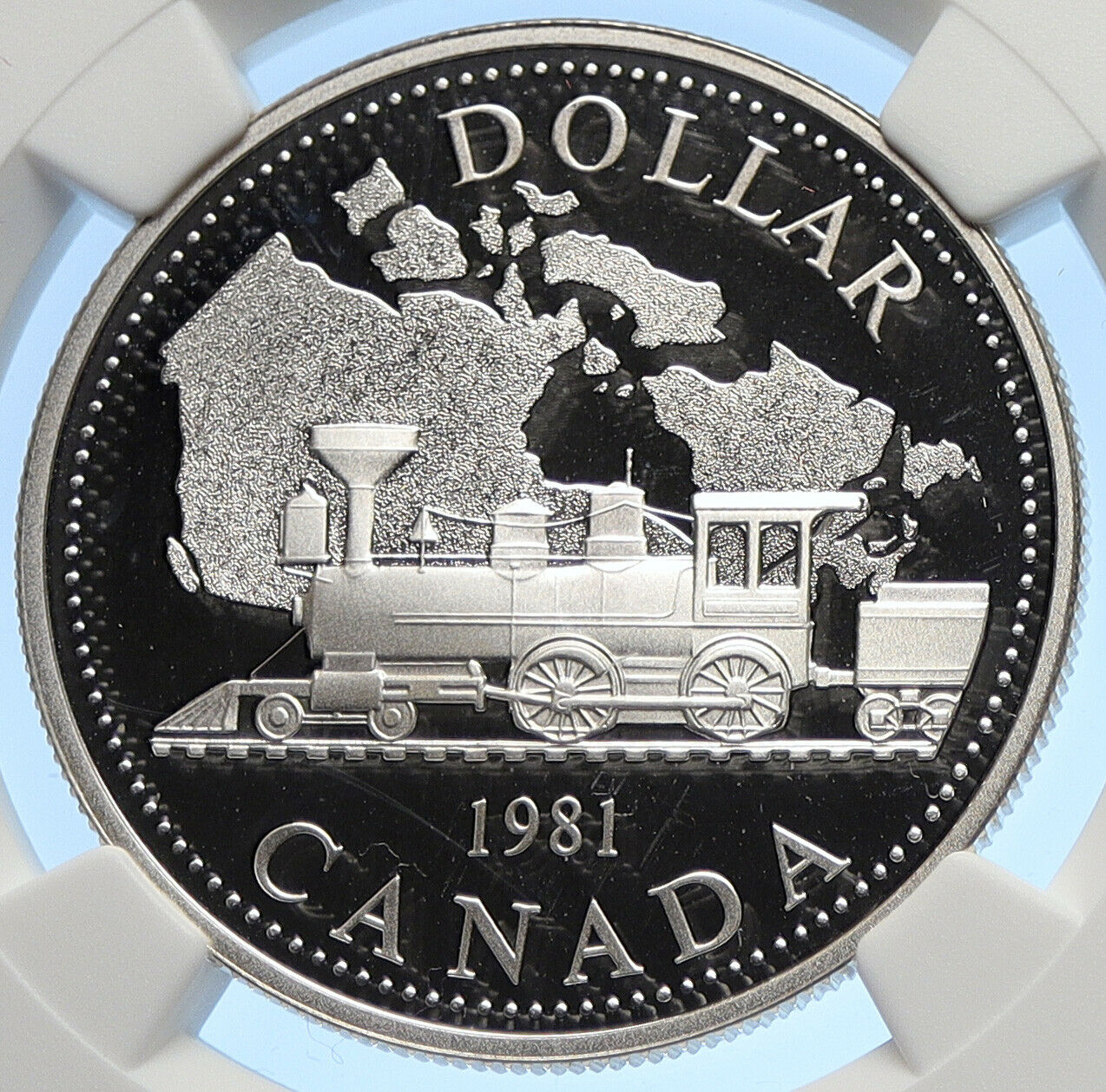 1981 CANADA UK Elizabeth II Railway Train PROOF Silver Dollar Coin NGC i106327