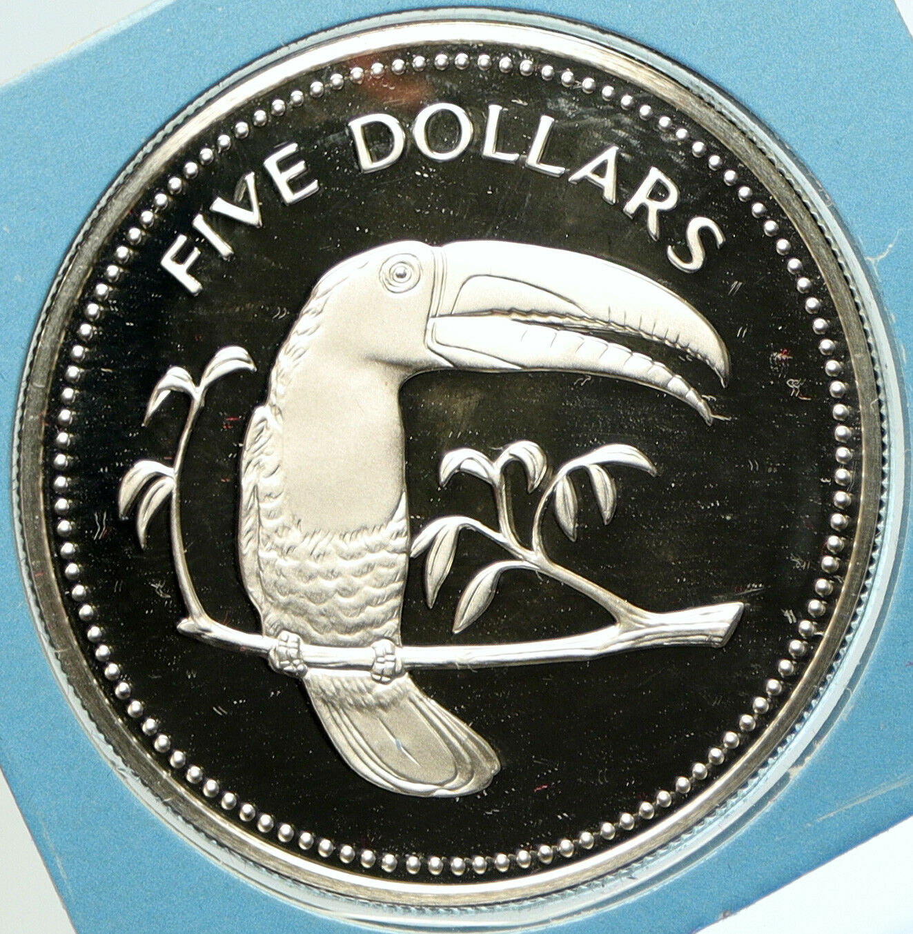 1978 BELIZE Avifauna Toucan BIRD Antique VINTAGE Proof Silver $5 Coin i104859