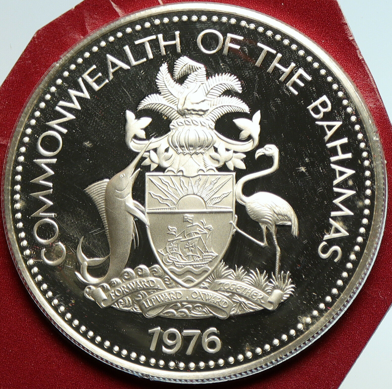 1976 BAHAMAS UK Queen Elizabeth II FLAG Proof Silver Coin 5 Dollars Coin i104869