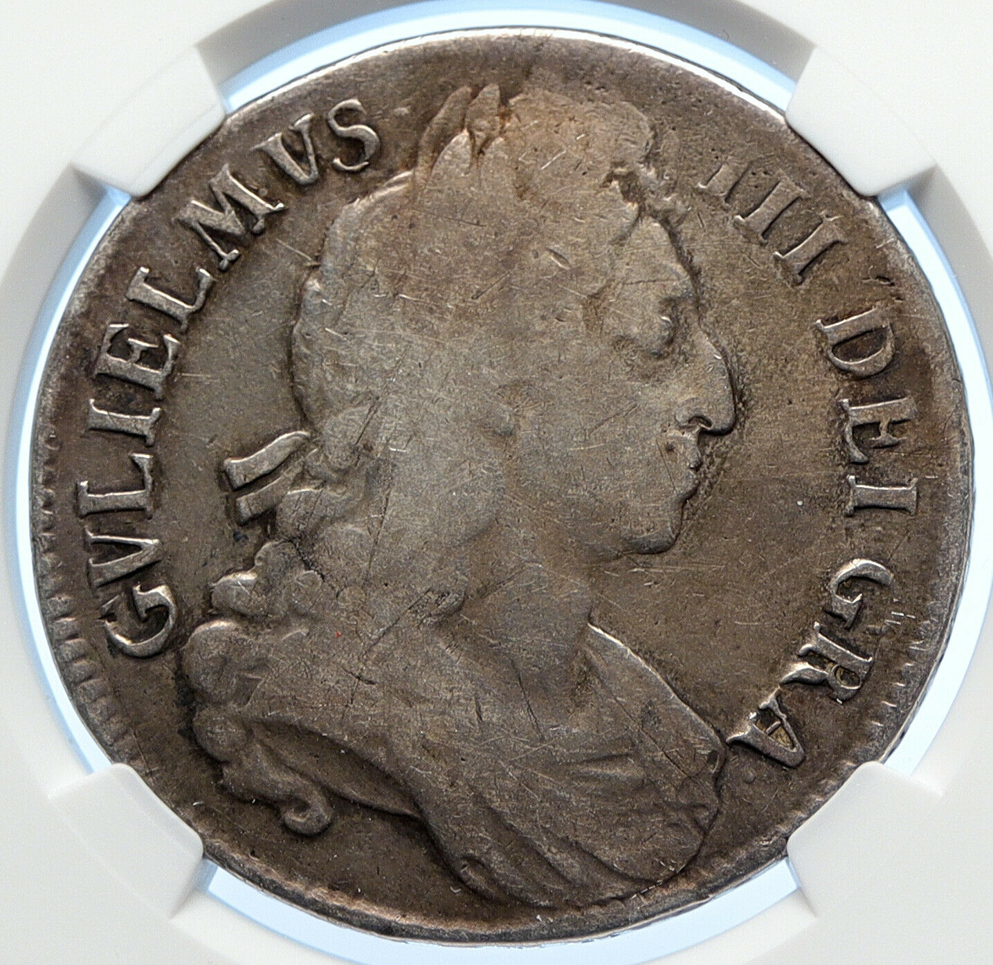 1696 UK Great Britain KING WILLIAM III Genuine Old Silver Crown Coin NGC i106342