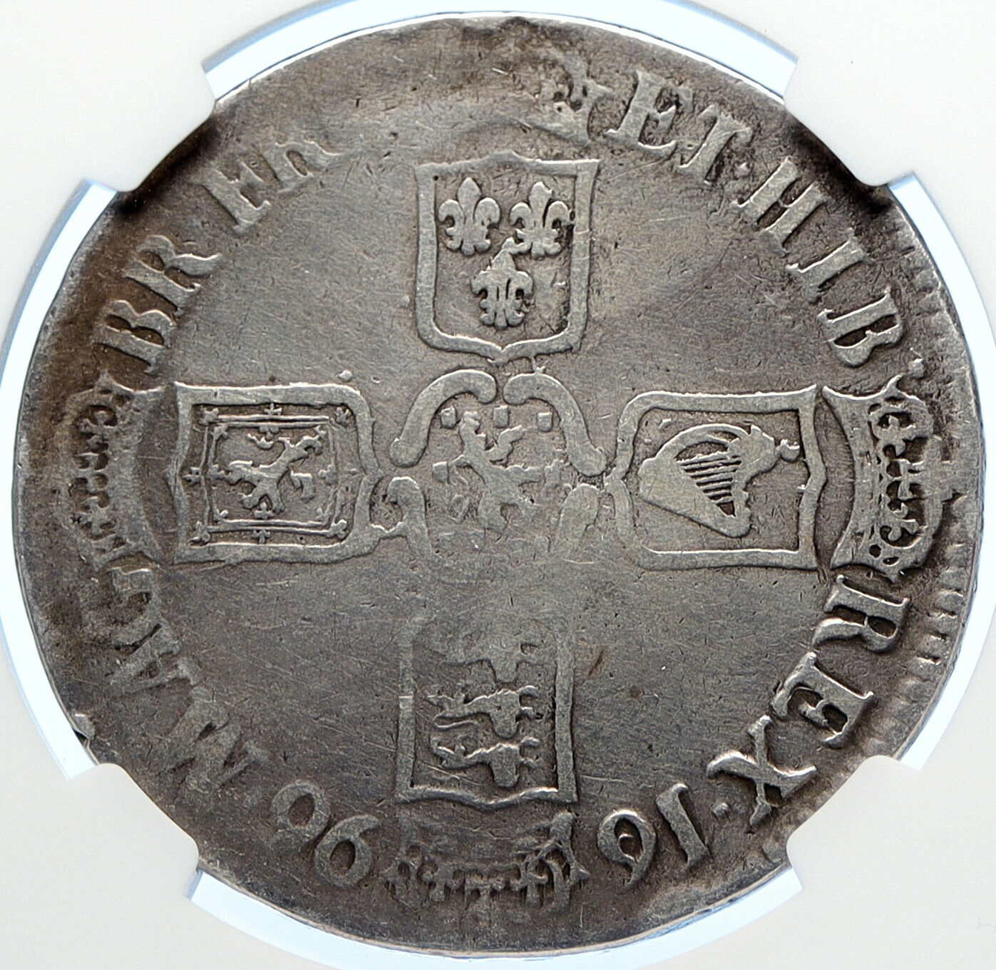 1696 UK Great Britain KING WILLIAM III Genuine Old Silver Crown Coin NGC i106342