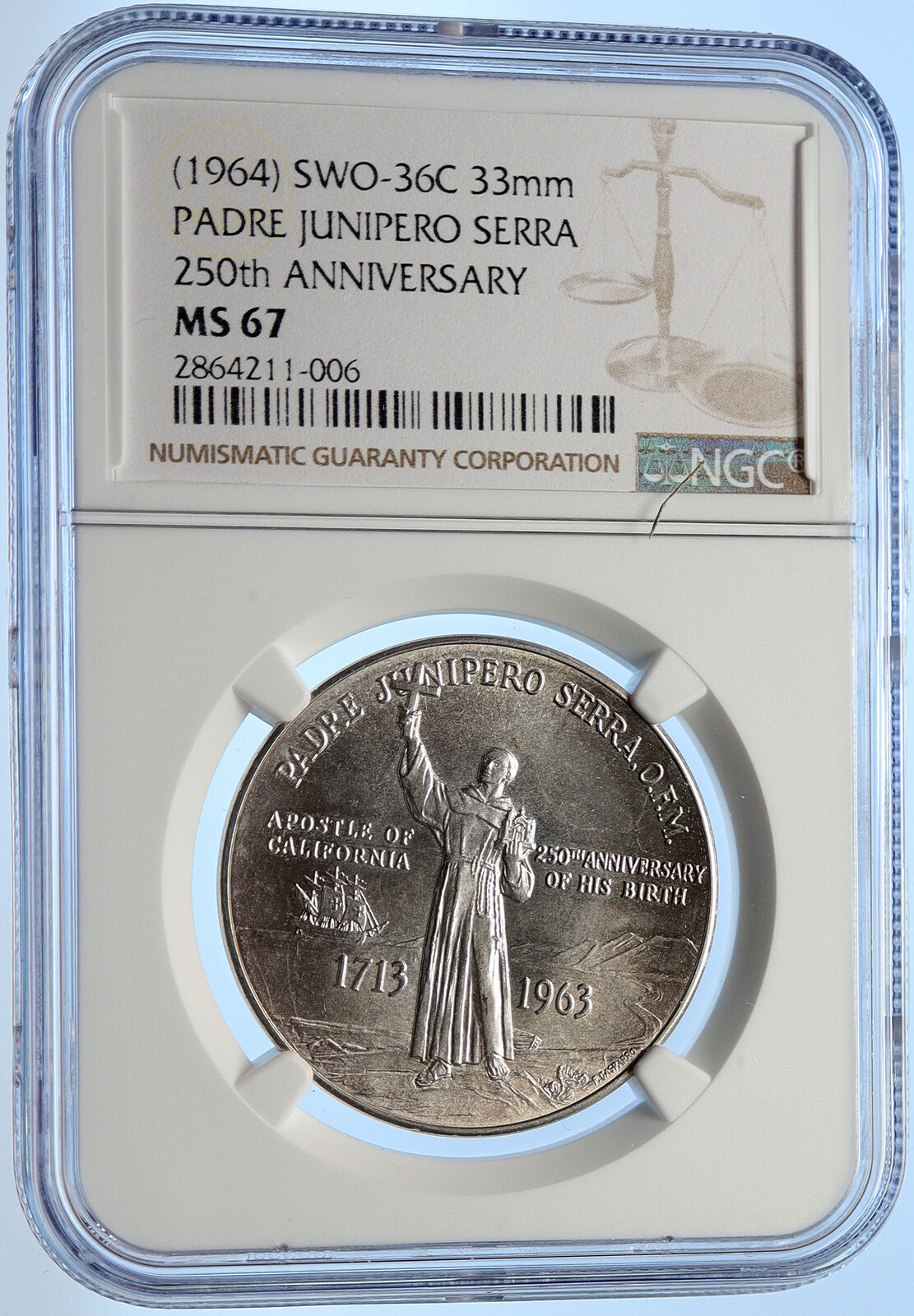 1964 United States CALIFORNIA's Padre Junipero Serra Silver Medal NGC i106338