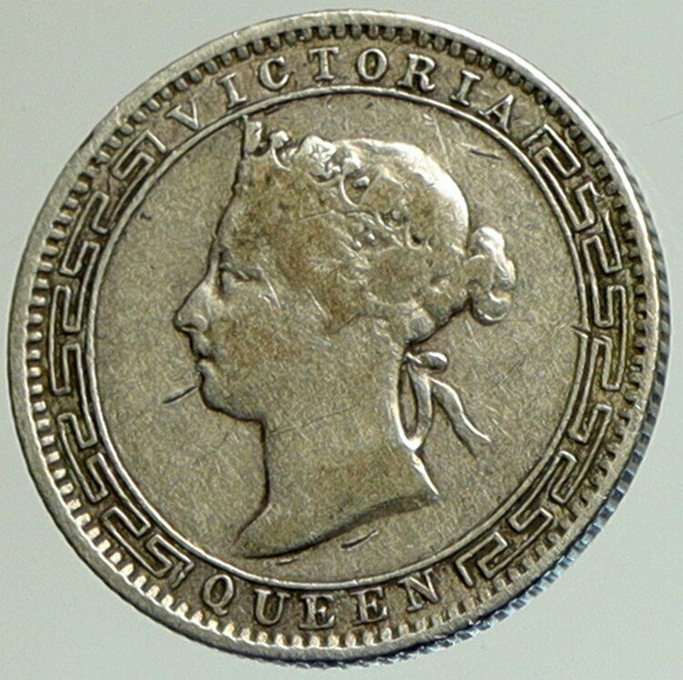 1899 CEYLON now SRI LANKA UK Queen Victoria Genuine Silver 25 Cents Coin i105120