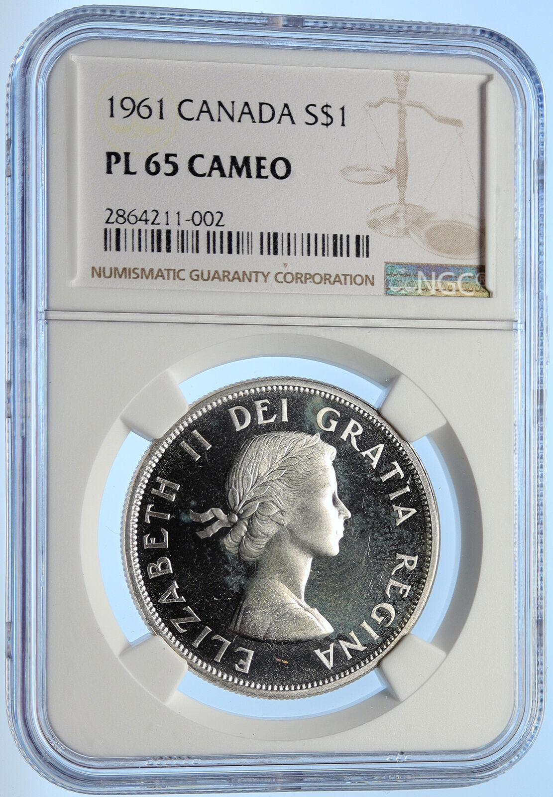 1961 CANADA Queen Elizabeth II VINTAGE Voyagers Silver Dollar Coin NGC i106334