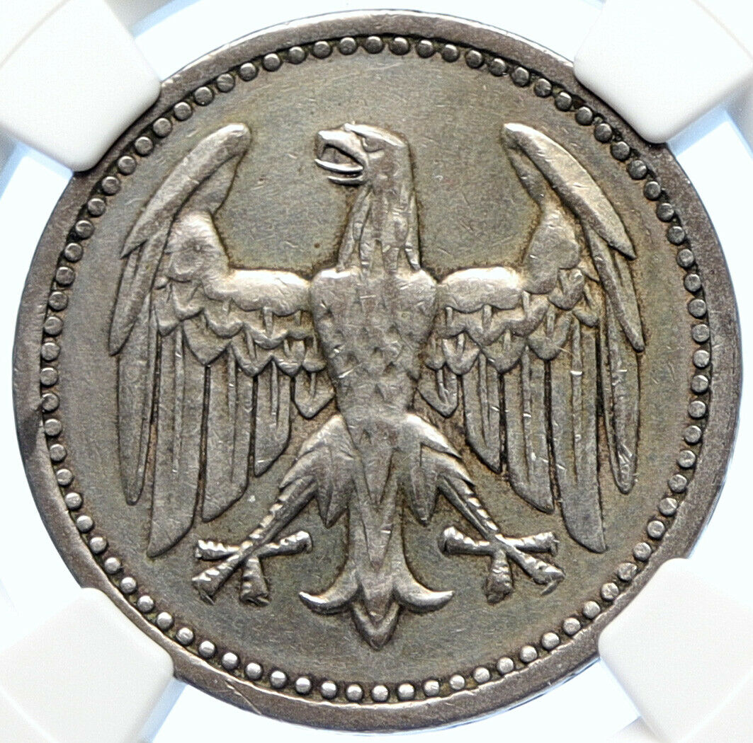 1924 A GERMANY Weimar Republic EAGLE Vintage OLD Silver 3 Mark Coin NGC i106344