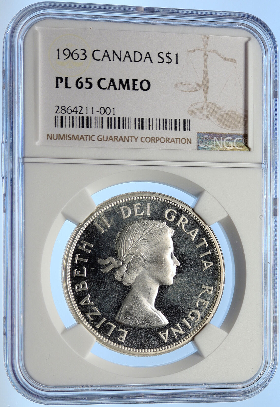 1963 CANADA UK Elizabeth II Voyagers Proof-like Silver Dollar Coin NGC i106333