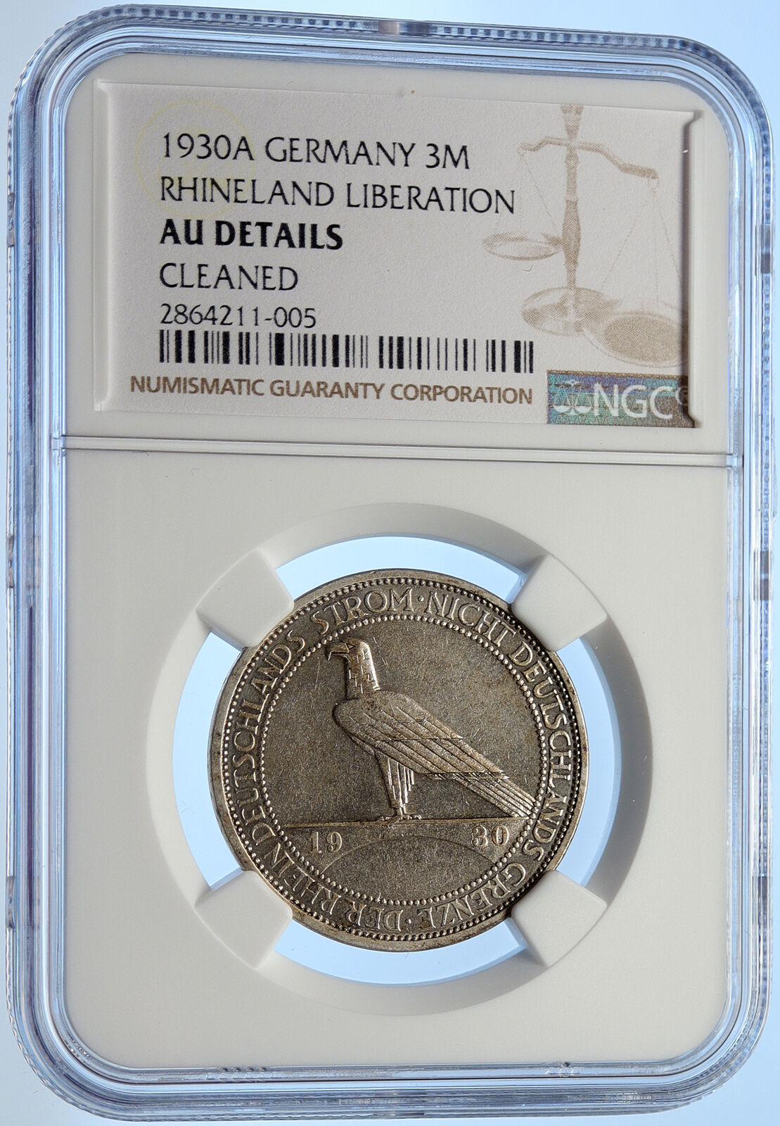 1930 A Weimar Germany LIBERATION OF RHINELAND Silver 3 R-Mark Coin NGC i106337