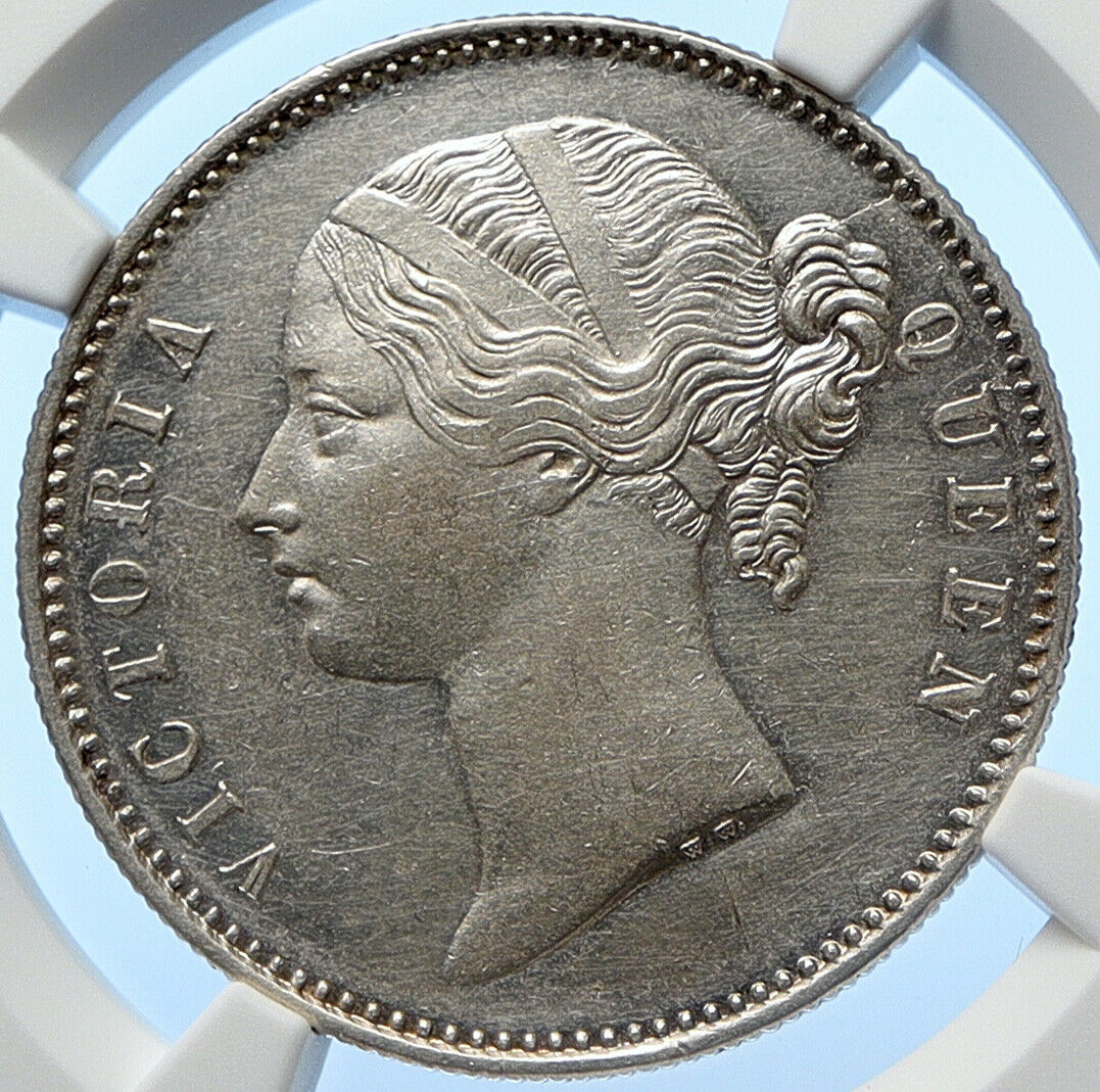 1840 B&C BRITISH INDIA UK COLONY Queen Victoria Silver RUPEE Coin NGC i106340