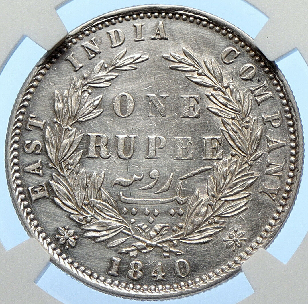 1840 B&C BRITISH INDIA UK COLONY Queen Victoria Silver RUPEE Coin NGC i106340